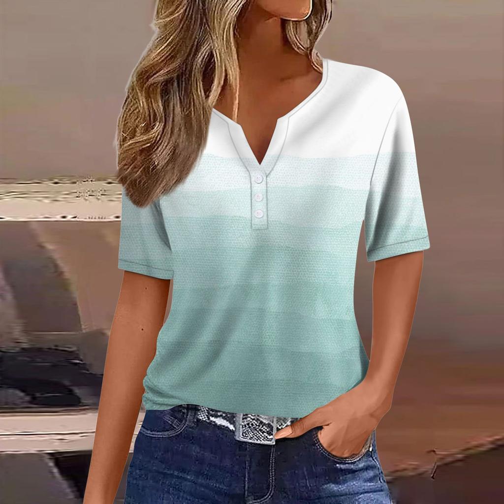 Women's T Shirt Tee Print Button Short Sleeve Daily Weekend Fashion Basic V- Neck Regular Top