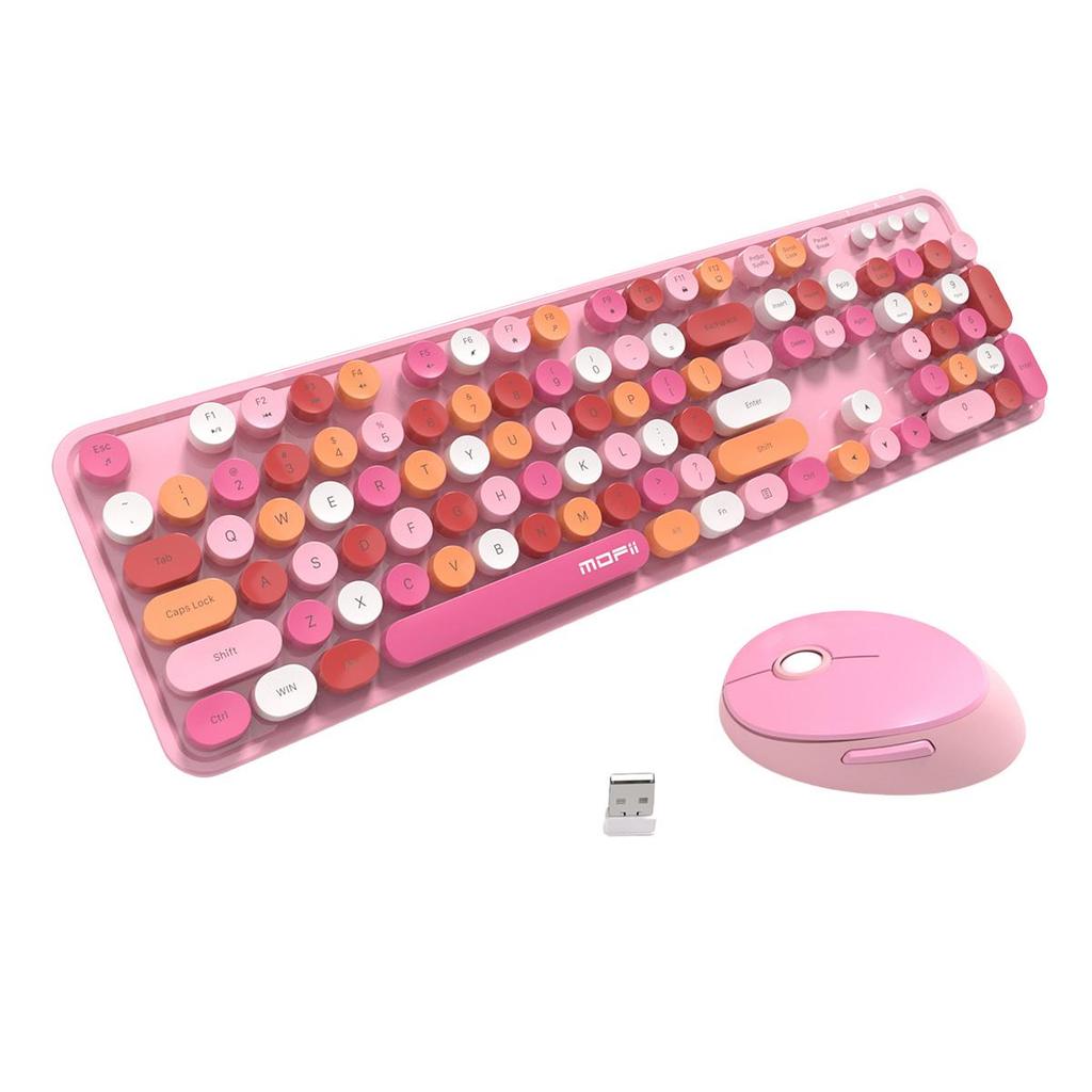 Mofii Sweet Wireless Retro Round Keyboard Mouse Combo Ergonomics 104 Key Compatible Multiple Systems For Laptop Game Office Work