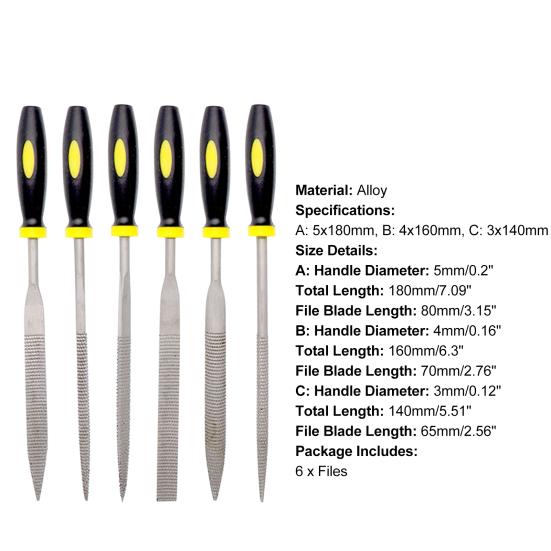 6 шт./компл. напильники с эргономичной ручкой, высокоточные многоцелевые плоские/треугольные/полукруглые/круглые/квадратные/конические напильники Набор ручных напильников дерево пластик резина