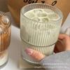 Стеклянный стакан с крышкой и трубочкой, вертикальная полоска, бамбуковое соединение - Идеально для мероприятий и акций