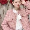 Autumn Vintage Pink Plush Cotton Loose Elegant Jackets for Women Winter Long Sleeve O Neck Casual Coats Women Single Breasted Slim Short Jacket 25411