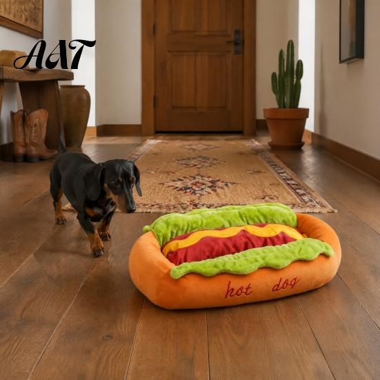 Non Slip Dog Bed for Tile Floors Hot Bed, Cute Cozy Snuggle Removable Washable Pad, Funny Durable Pet Furniture Home Bun Plush Small Dogs Cats