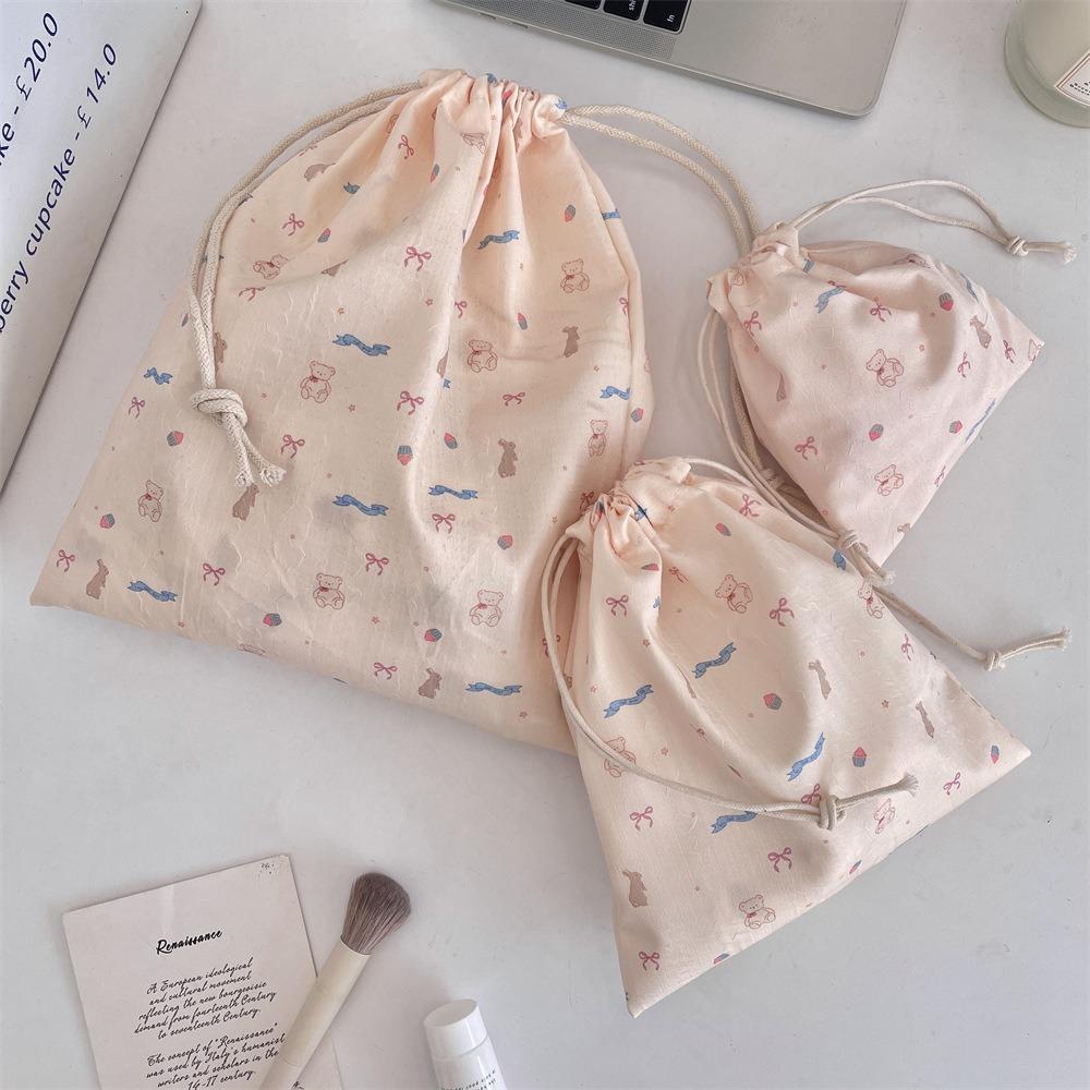3Pcs/set Printing Drawstring Storage Bag Large Capacity Small Item Pouch  Women