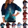 Women's Fashion Casual Long Sleeve Christmas Printed Round Neck Plus Velvet Thickened Sweatshirt