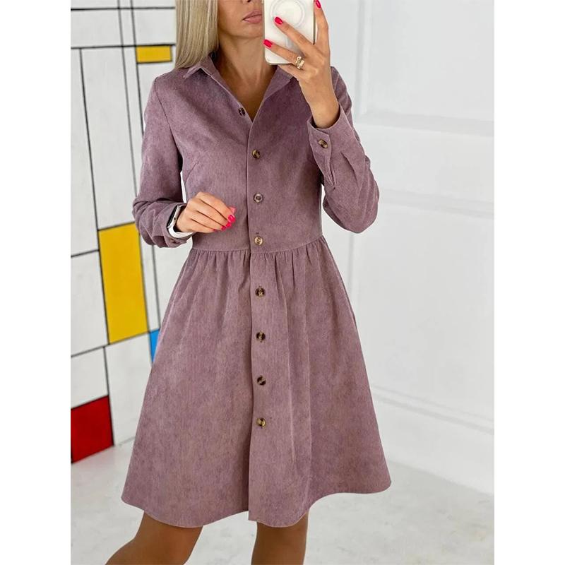 Женское вельветовое платье-рубашка с длинным рукавом на пуговицах, миди-макси, осенне-зимнее