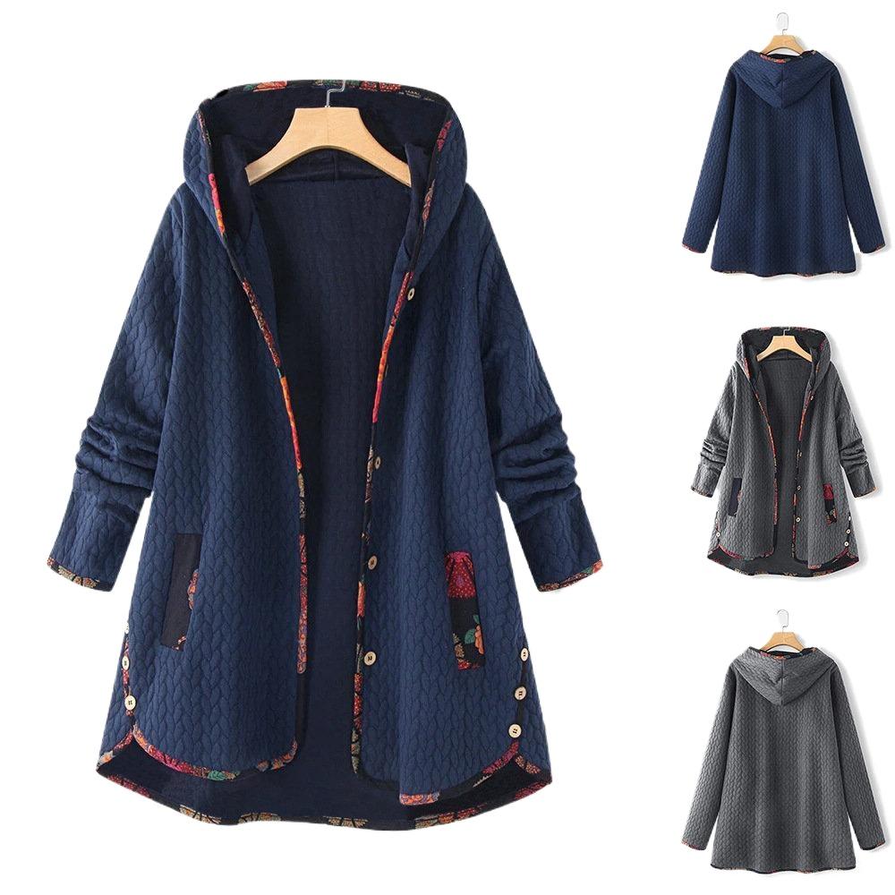Women's Hooded Loose Ladies Top Coat Long Sleeve Large Size Mother Cotton-padded Woman