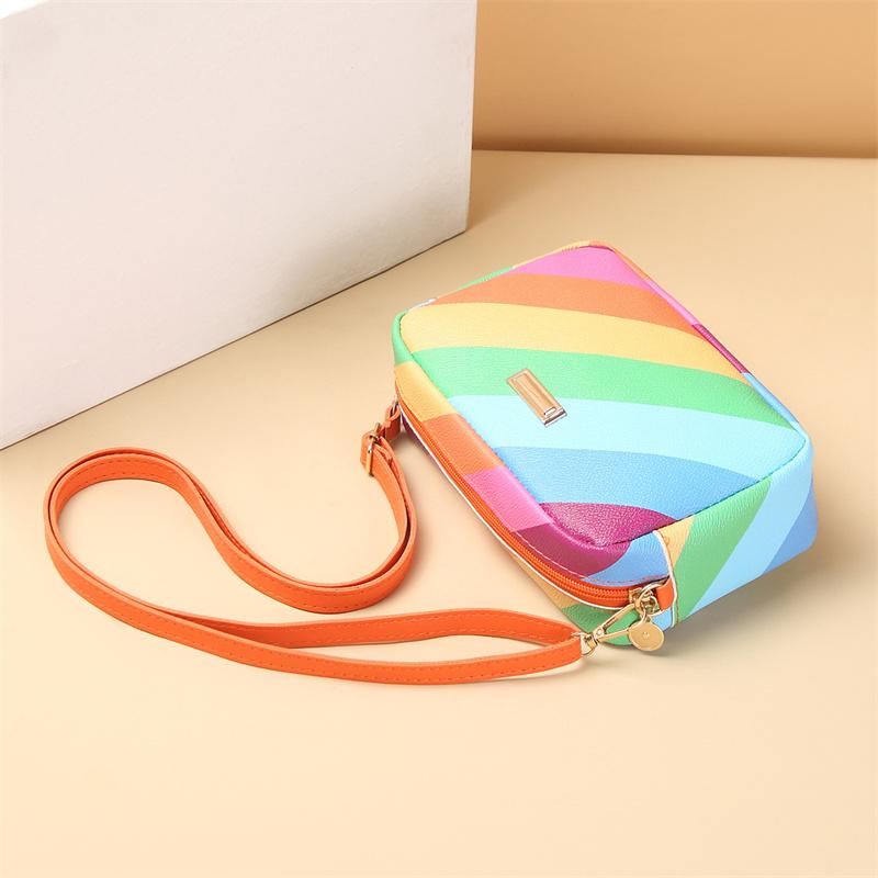 Девочки Новая Тренд Цветовая Сшивка Радужная Сумка Через Плечо Женские Сумки Через Плечо Женская Маленькая Квадратная Сумка CLE