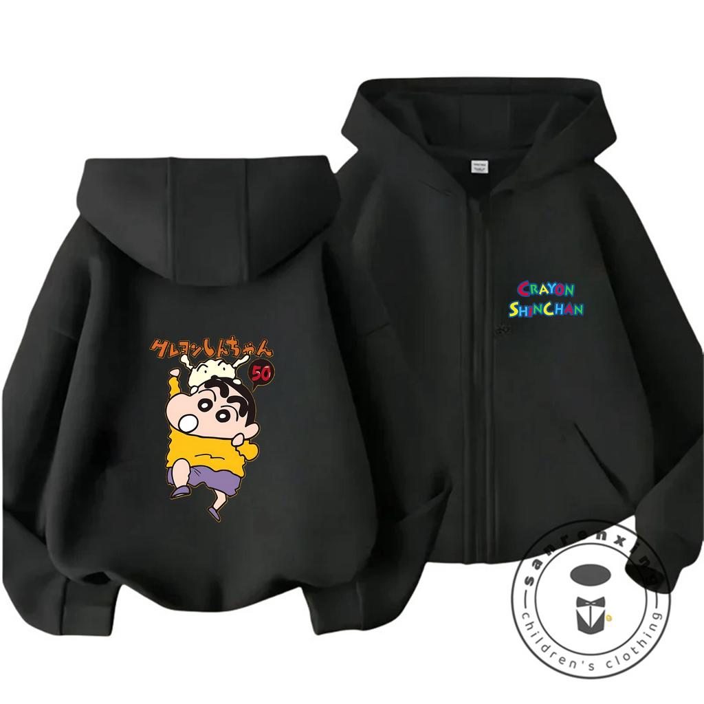 Kawaii Zipper Hooded Sweatshirt Street Fashion Cute Design Kids Wear Crayon Shin Chan 3 14