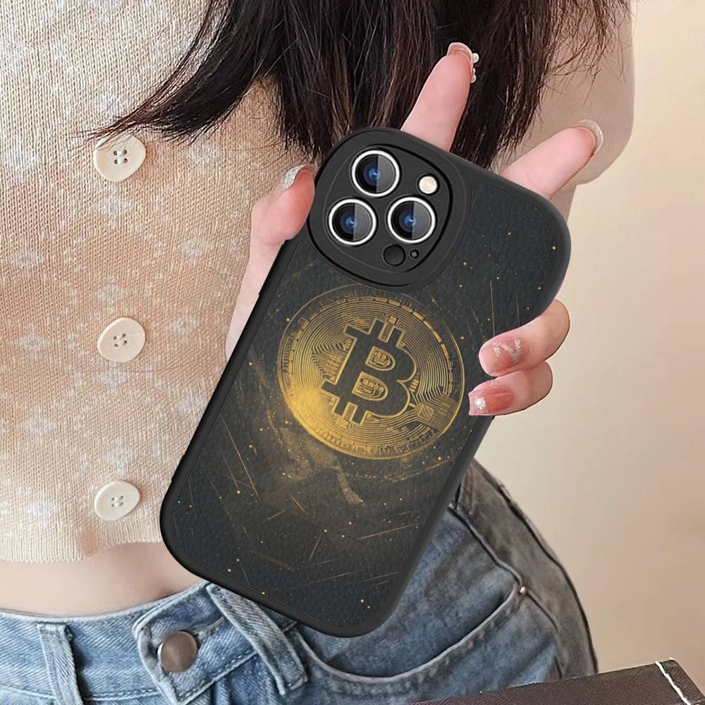 Роскошный B-Bitcoin Чехол из Кожи для IPhone 16 15 14 16E 13 12 11 Pro Max Plus