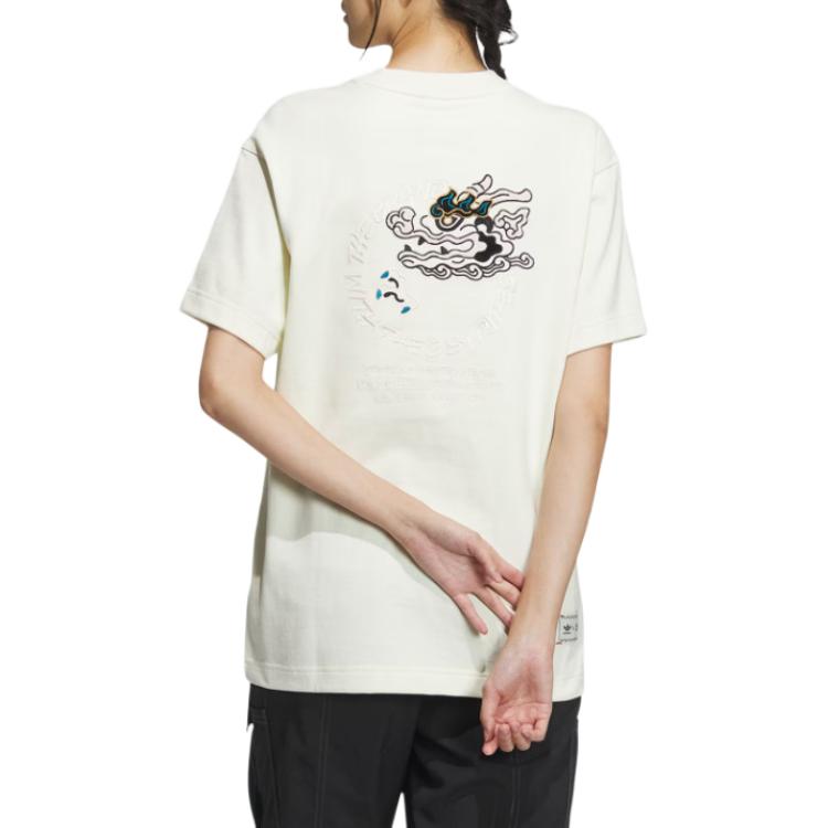 adidas Originals X Feifei Ruan Футболка с короткими рукавами и принтом дракона, топы унисекс, белая IX4222