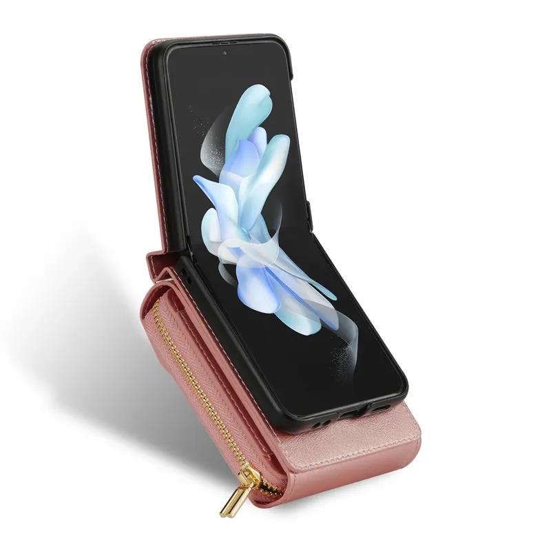 Длинный ремешок Кошелек-визитница на молнии Чехол для Samsung Galaxy Z Flip 7 6 5 4 3 5G Flip6 Flip7 Кожаный держатель через плечо Сумка Чехол