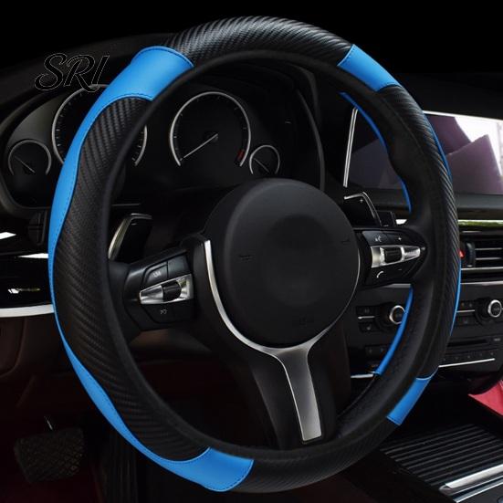 Breathable Car Interior Accessory Leather Steering Wheel Cover, Non-Slip Wrap with Honeycomb Ventilation Non Slip Driving Grip Cover Holes,