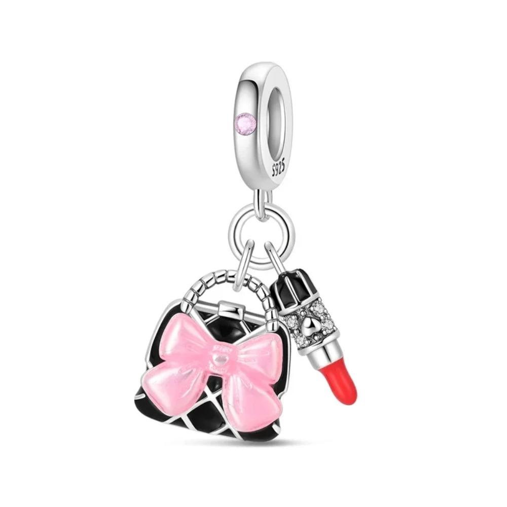 925 Silver Pink Blossom Dangle Charm Butterfly Heart Flower Rose Bird Bead For DIY Necklace Bracelet Fine Jewellery