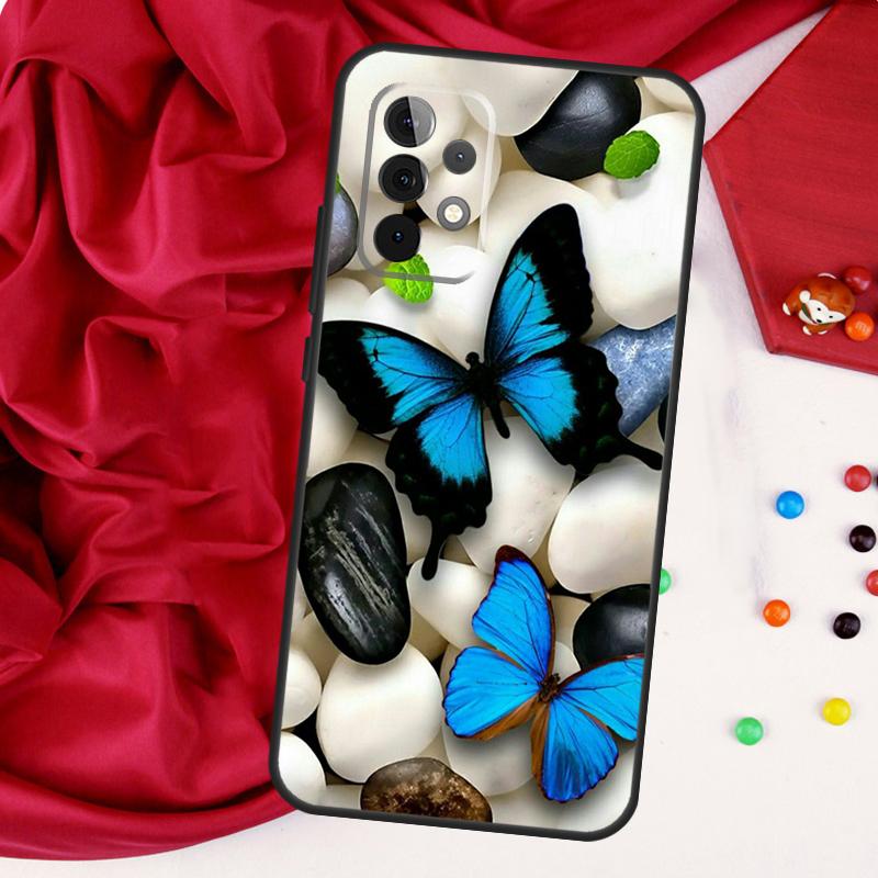 Luxury Blue Butterfly Butterflies For Samsung Galaxy A15 A55 A53 A33 A35 A22 A32 A52 A54 A34 A14 A56 A36 A26 A16 A05 A06 Case