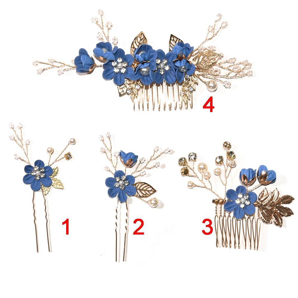 Романтическое Свадебное Украшение для Волос Невесты Листья Тиара Гребни для Волос Свадебные Заколки Синий Белый Цветок Заколка для Волос