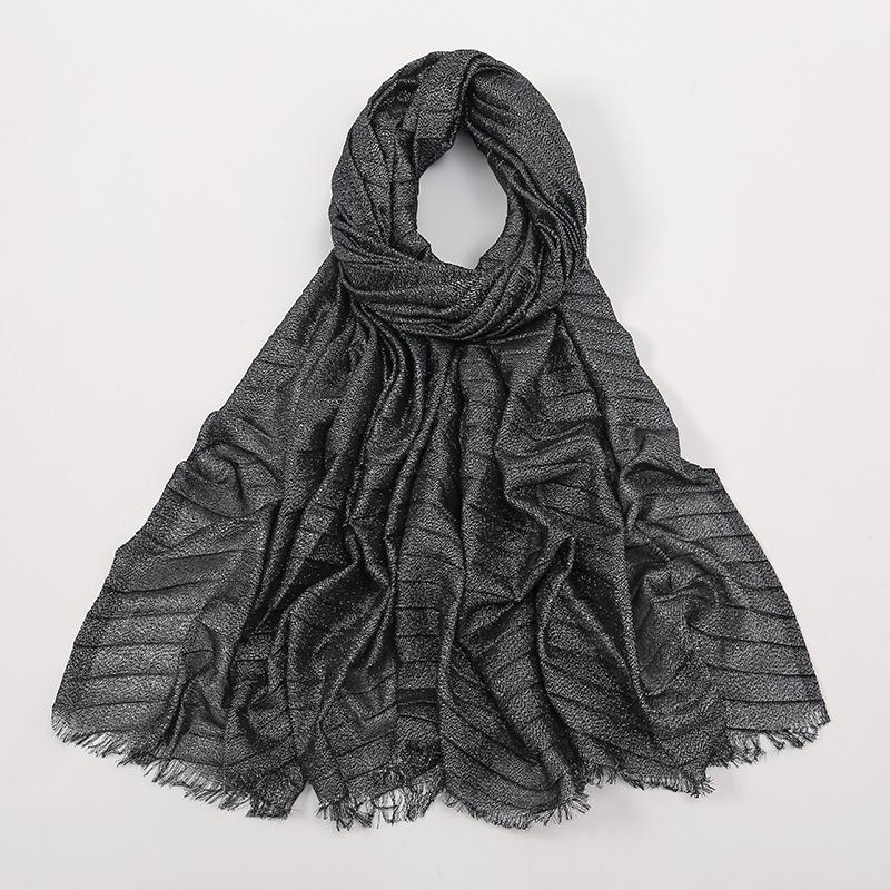 Однотонная люрексовая блестящая мерцающая мятая шаль-шарф женский классический дизайн блестящая повязка на голову обертывание однотонные шарфы с кисточками мусульманский хиджаб