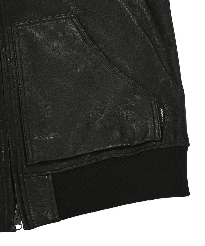 Avirex Goat Vegetable Leather Hooded Jacket / 7835950015 Black
