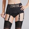 Satin Lace High-Waist 6-Garter Belt with Adjustable Metal Buckle for Women