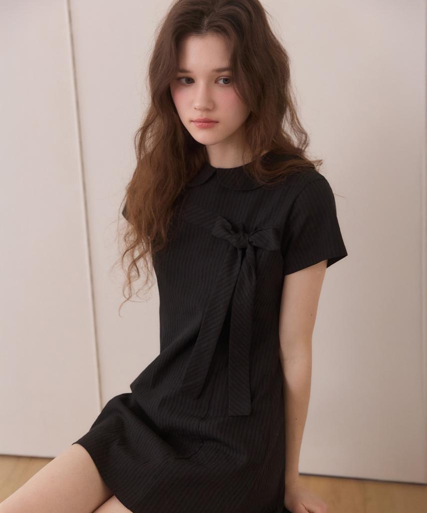 Adowl Oblique Ribbon Mini Dress - Black
