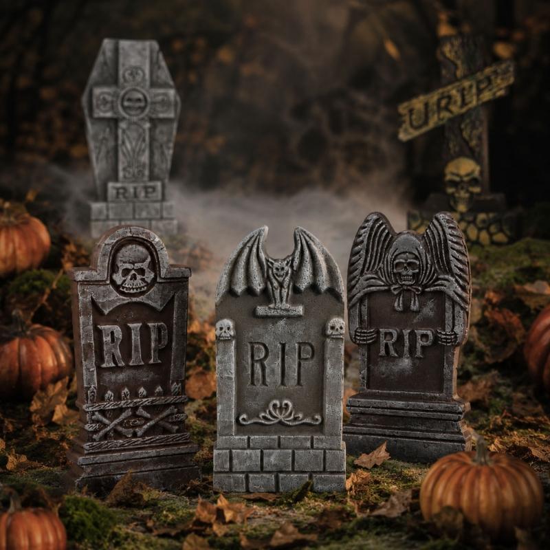 Fall Yard Scene Set, 5 Foam Grave Marker Pieces for Porch Entry Lawn Garden Display, Party Use, Outdoor Themes,