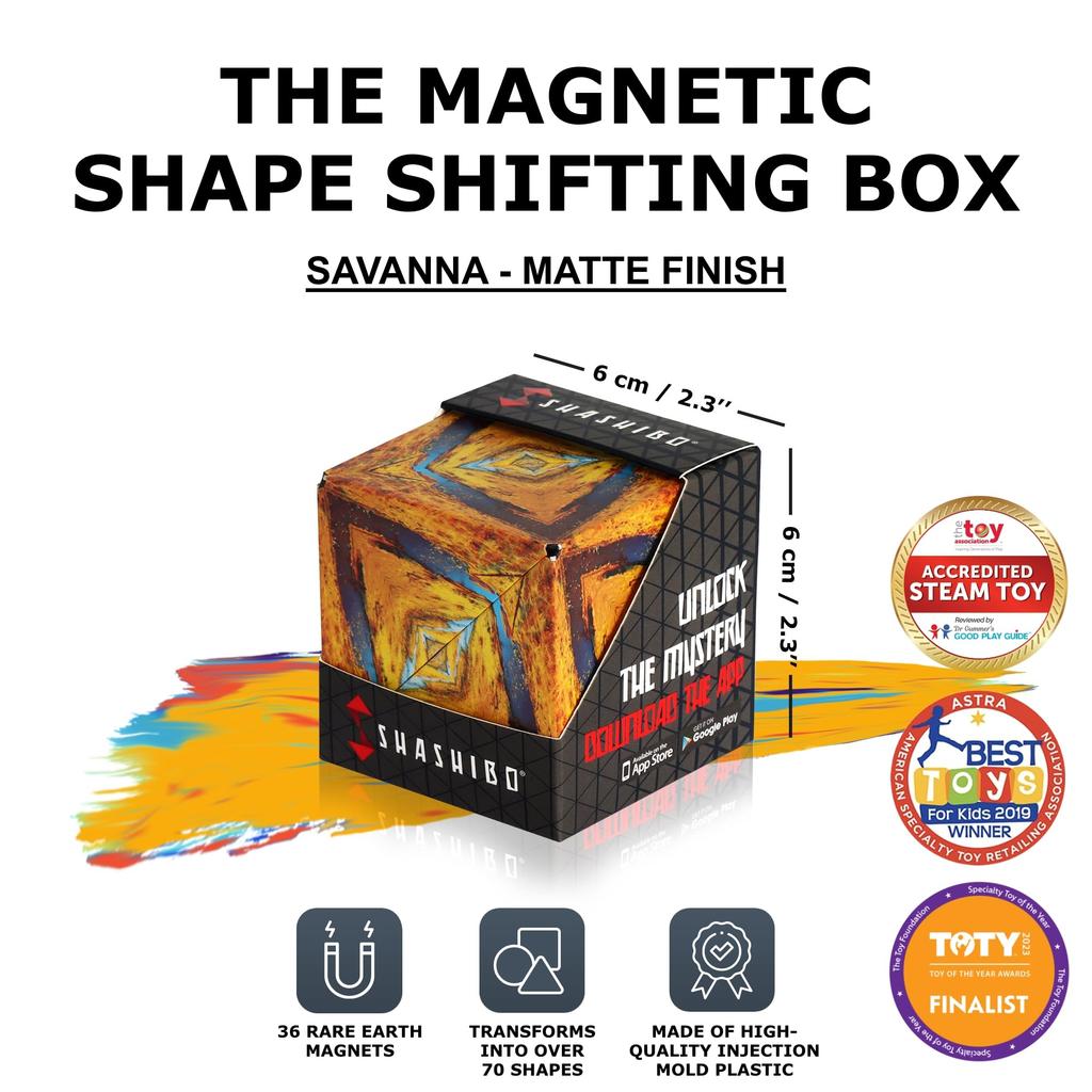 SHASHIBO Shapeshift Box — отмеченный наградами запатентованный кубик-фиджет с 36 редкоземельными магнитами — трансформируется в более чем 70 форм (Wild Series - Саванна)