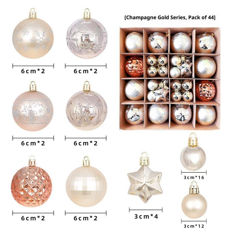 Xmas Tree Ornaments 42/44 Pcs Holiday Decor PVC Glossy Ball Set Christmas Decorations