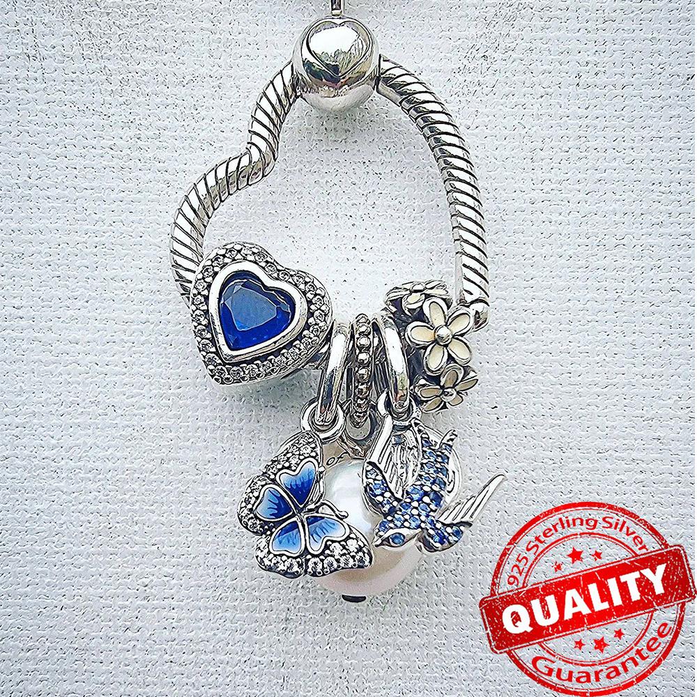 Модный стерлинговый серебряный розовый цветок анютины глазки шарм подходит для оригинального браслета 925 серебряный голубой бабочка шарм ювелирные изделия подарок