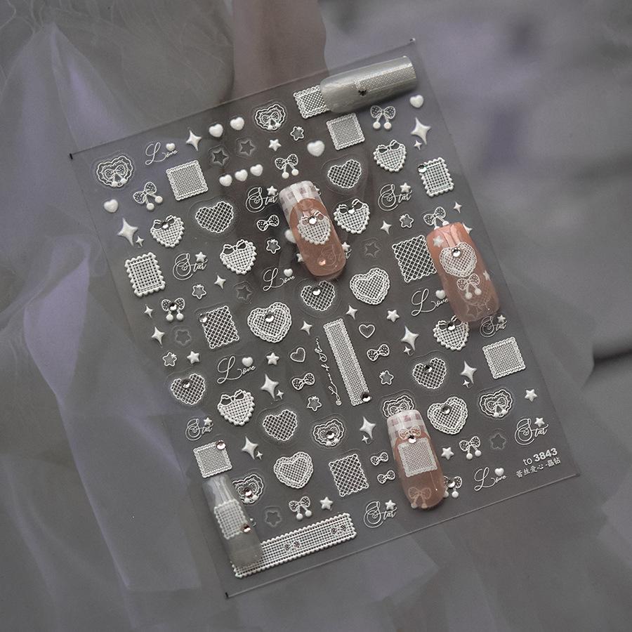 Bright Crystal Lace Love Nail Art Sticker DIY Making Creative Decorative Stickers