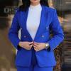 2 Pcs/Set Women Coat Pants Suit Double-breasted Long Sleeve Cadigan Lapel Jacket High Waist Button Zipper Closure Slim Fit Pants Lady OL Commute