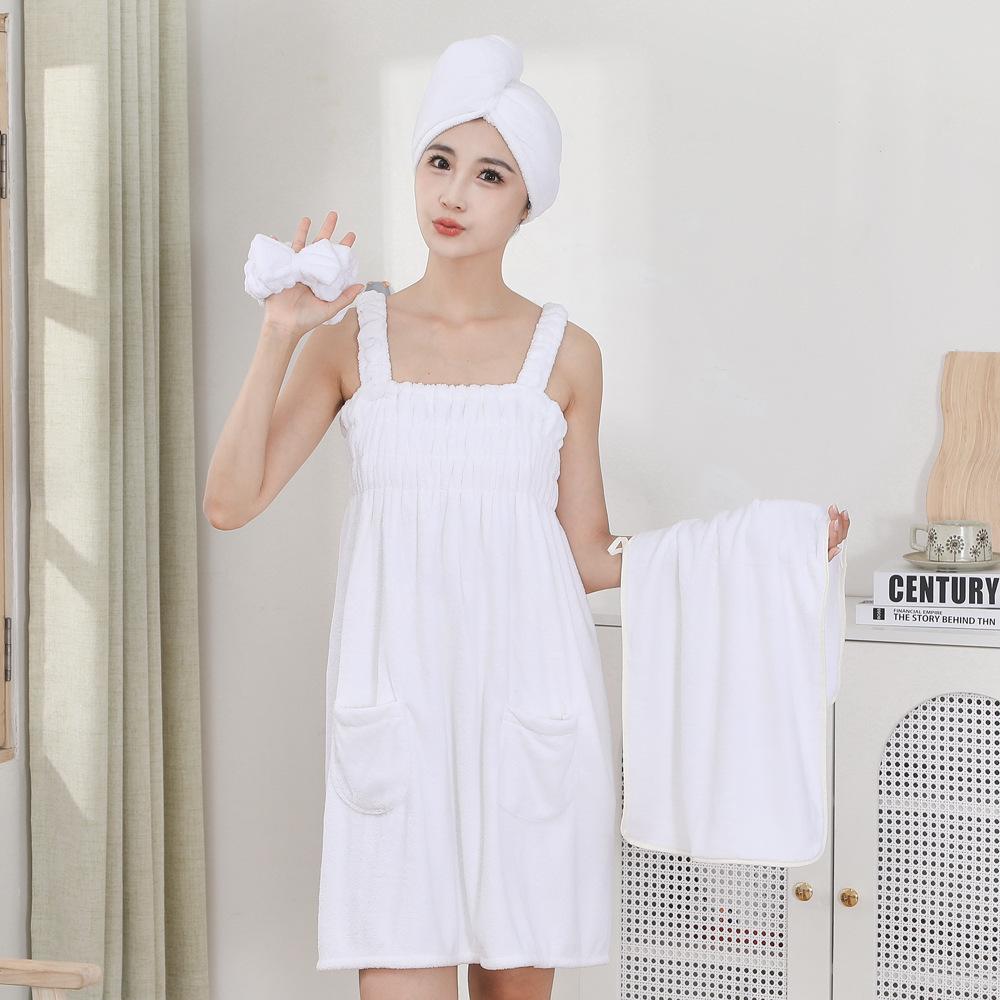 Женский комплект из четырех предметов: носимый халат из кораллового флиса, юбка для ванны, полотенце, бандо и слинг