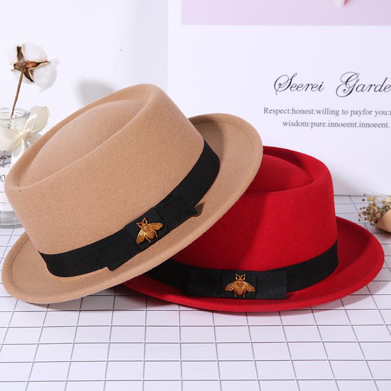 Hat autumn and winter women pure wool jazz hat fashion bee accessories traditional craft felt hat