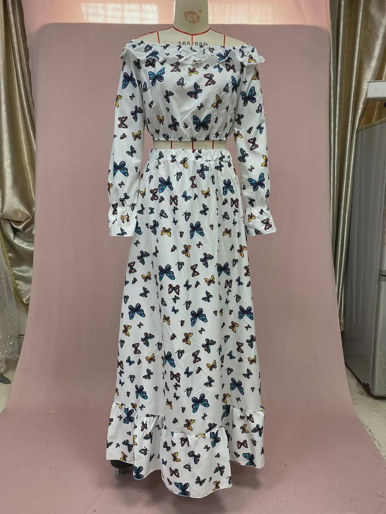 European & American Bohemian Butterfly Print Two-Piece Beach Dress (2025)