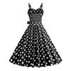 Women Vintage Dress 50s Retro A-line Big Swing Sleeveless Dot Print Contrast Color Elastic Bust High Tight Waist Backless