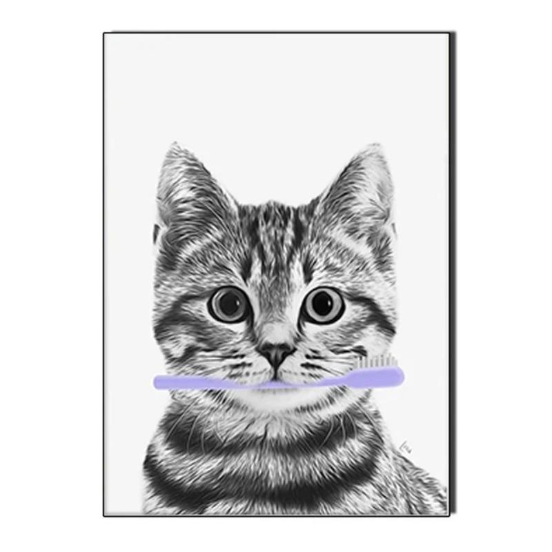 Енот Акула Жираф Попугай Лев Чистка Зубов Холст Картина Настенное Искусство Постер для Ванной Комнаты Декор Туалета Украшение для Душевой