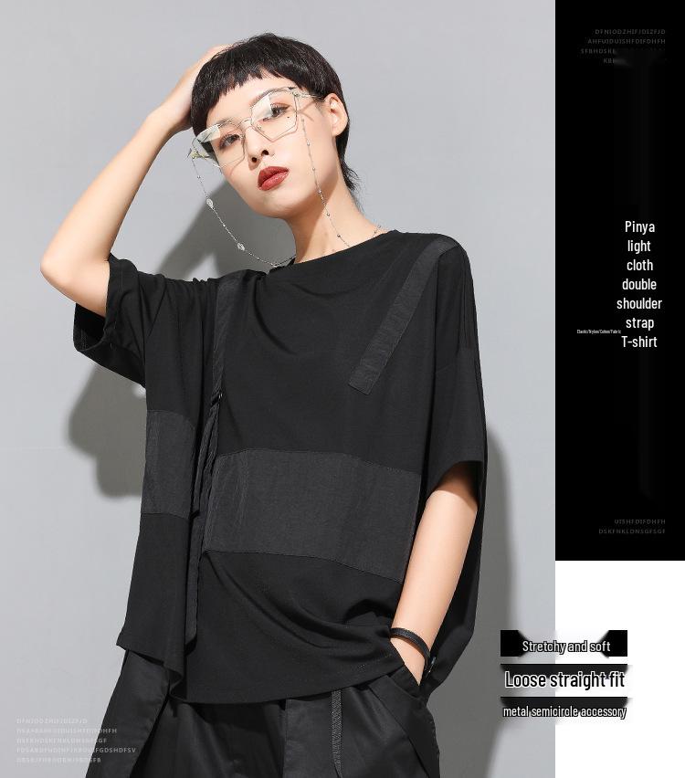 European & American Women's Summer Gothic Patchwork T-shirt, Round Neck, Short Sleeve, Trendy BF Style Streetwear.