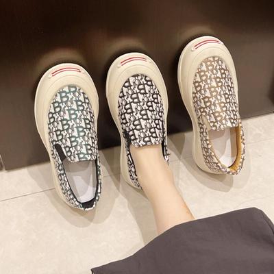 Женские туфли-лодочки Letter Canvas Shallow Mouth Single Shoes 2024 Spring New Round Head Muffin Bottom Slip-on Loafers