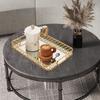 Gold Rectangle Decorative Tray Mirror Tray, 38*26*6cm Iron&glass with Hollow Handles Raised Edges for Vanity/Bathroom Counter