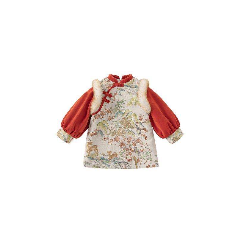 Children's Clothing, Sister Outfits, First Birthday Dresses, Children's Clothes, Baby Girl Red Hanfu Suit, Fleece-Lined Winter Dress, Cheongsam Dress