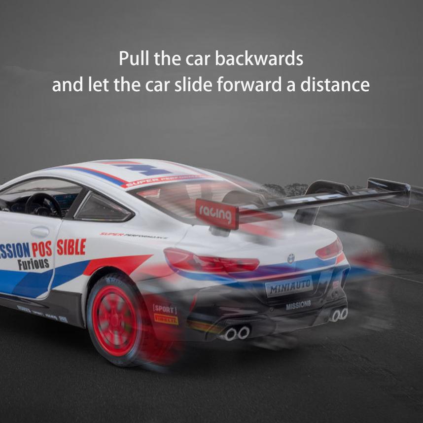 1/24 Scale M8 GTE Racing Diecast Car Model Toy, Pull Back Toy Vehicle with Sound and Light for Kids Toddler Boys Girls Gift Collection