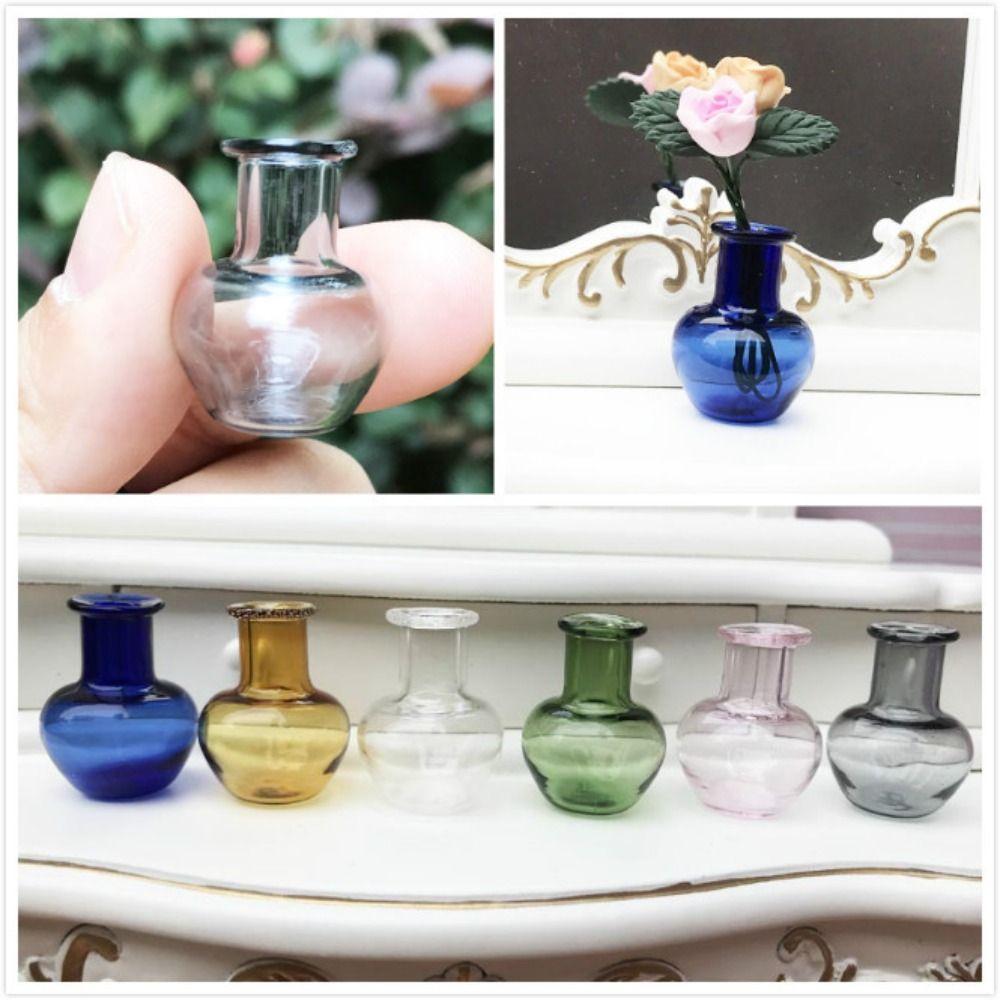 2pcs 6 Colors 1:12 DIY Kitchen Ornament Mini Glass Vase Doll House Decora Dollhouse Miniatures Vase