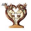 Unique Wood Art for Home Wooden Animal Ornament with Stable Base, Double Layer Carved Figurine, Holiday Commemorative Gifts Heart Shape Sculpture