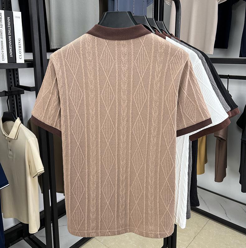 Мужской летний вязаный свитер с коротким рукавом в корейском стиле с жаккардовой вышивкой, 2025