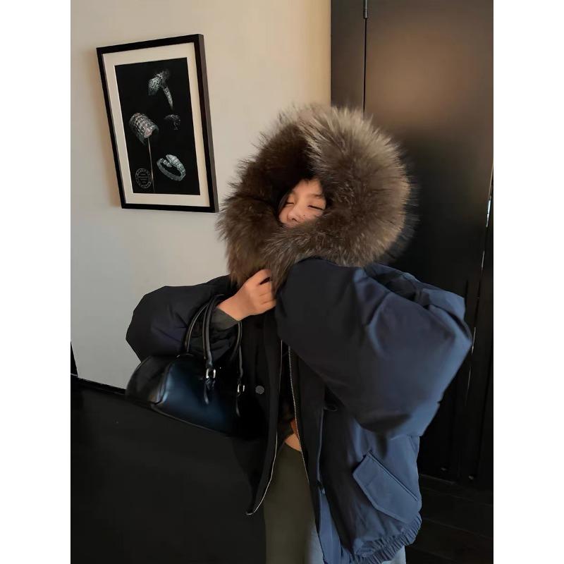 Пуховик с меховым воротником для женщин, зимняя новинка, утолщенный теплый пуховик из хлопка, куртка с капюшоном на роговых пуговицах