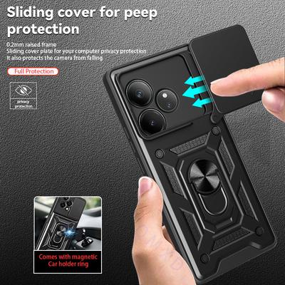 Чехол для Realme GT6 GT 6T Neo 6 Neo6 SE Чехол-броня с защитой сдвижной линзы для телефона Realme GT Neo6SE с магнитным держателем-кольцом, задняя крышка