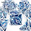 7 Pcs Blue Leaf Flower Metal Dice Hollow Metal Polyhedral Dice Set Suitable for Role-Playing RPG  Board Game Card Game