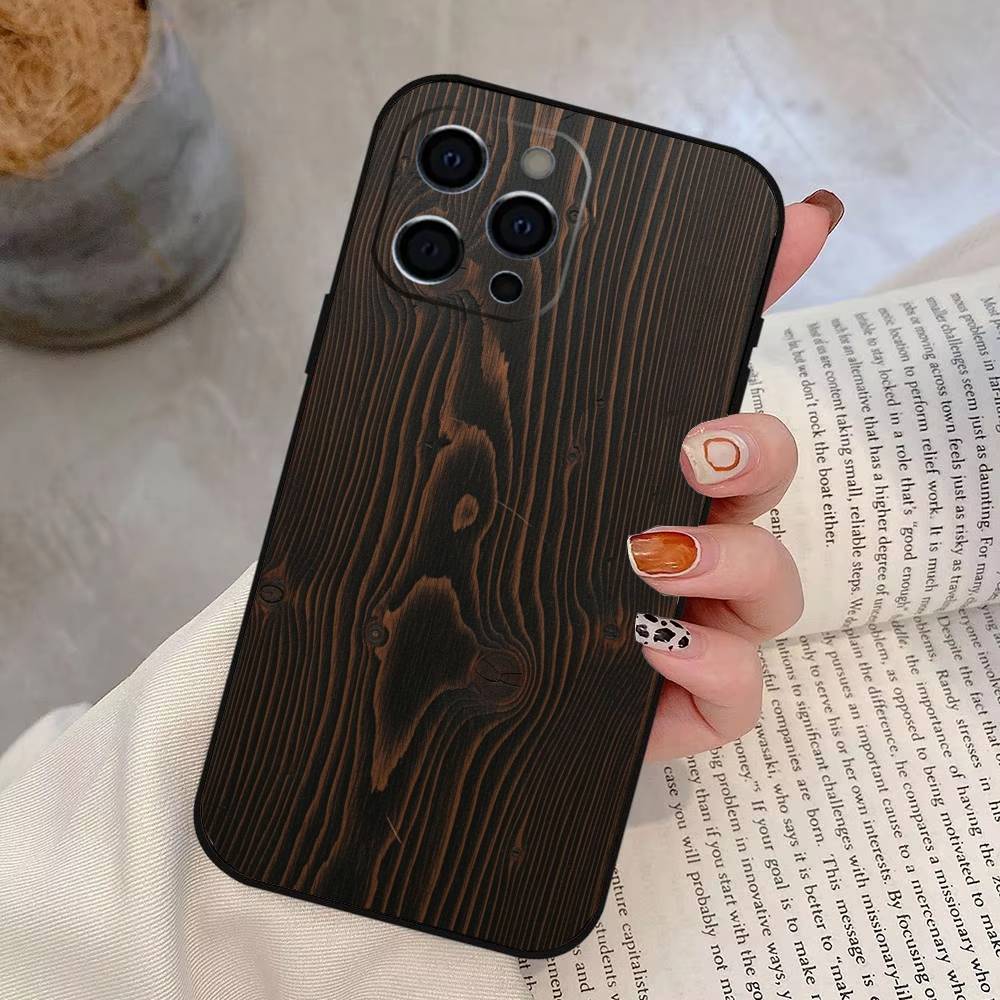 Carved Wood Phone Case Silicone Soft For IPhone 17 16 15 14 13 12 11 X XR Plus Pro Max Plus