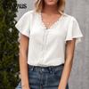 Летняя простая женская футболка с v-образным вырезом, повседневные свободные полые топы с короткими рукавами