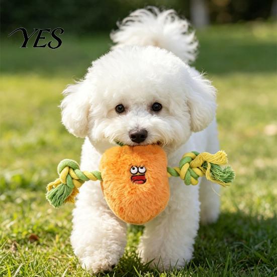 Safe Cotton Rope Dog Toy Stuffed Vegetable Toy, Interactive Squeaky Chew Plush Carrot Eggplant Aggressive Chewer Green Pepper with Arm for Tug-of-war,