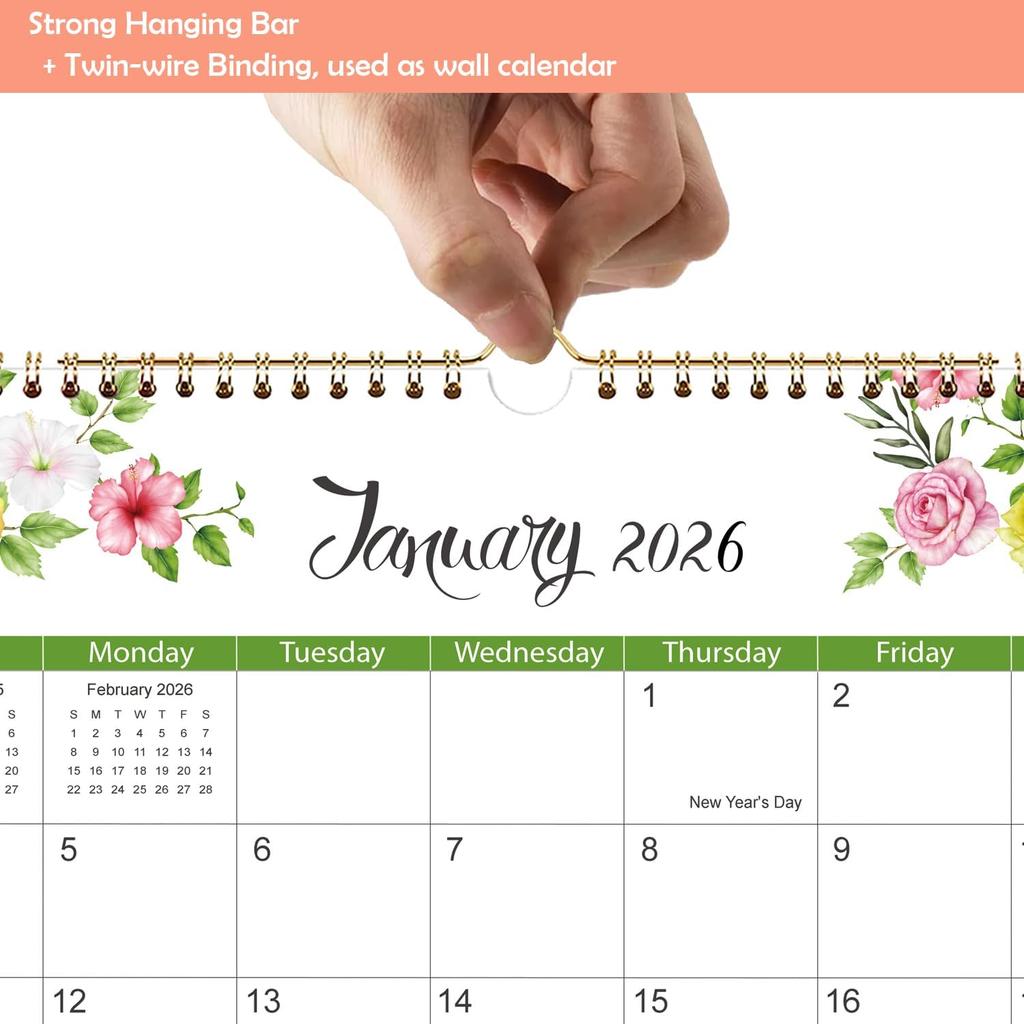 2026 Wall Calendar, 2026-2027 Calendar Runs from January until June 2027, 14.5" x 11.5", Monthly Hanging Calendar with Twin-Wire Binding, Hanging