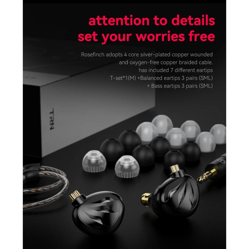 TRN Rosefinch 12 мм плоский драйвер внутриканальные мониторы наушники металлический шум бегущий HIFI бас наушники гарнитура с шумоподавлением